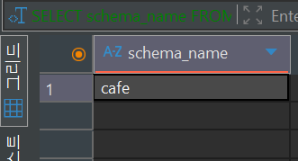 schema_name 조회 결과에 cafe가 표시된 DBeaver 결과 화면