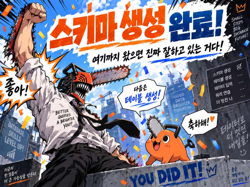 스키마 생성 완료. 글의 마무리 이미지.