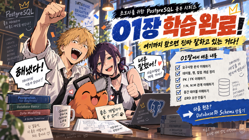 카페 주문 관리 데이터베이스의 ERD 학습 완료 이미지